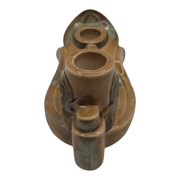 Vintage Ceramic Dual Taper Candle Holder Green Brown Double Candlestick - Picture 5 of 10